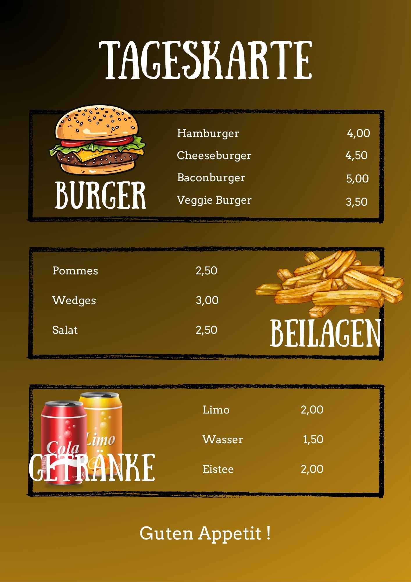 burger menü karte